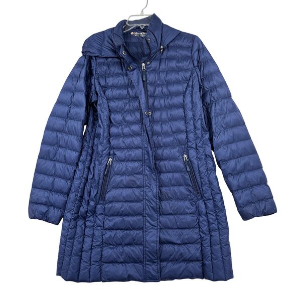 HeatKeep Down Puffer Jacket Womens Size L Navy Blue Nylon Packable Parka - Picture 1 of 11